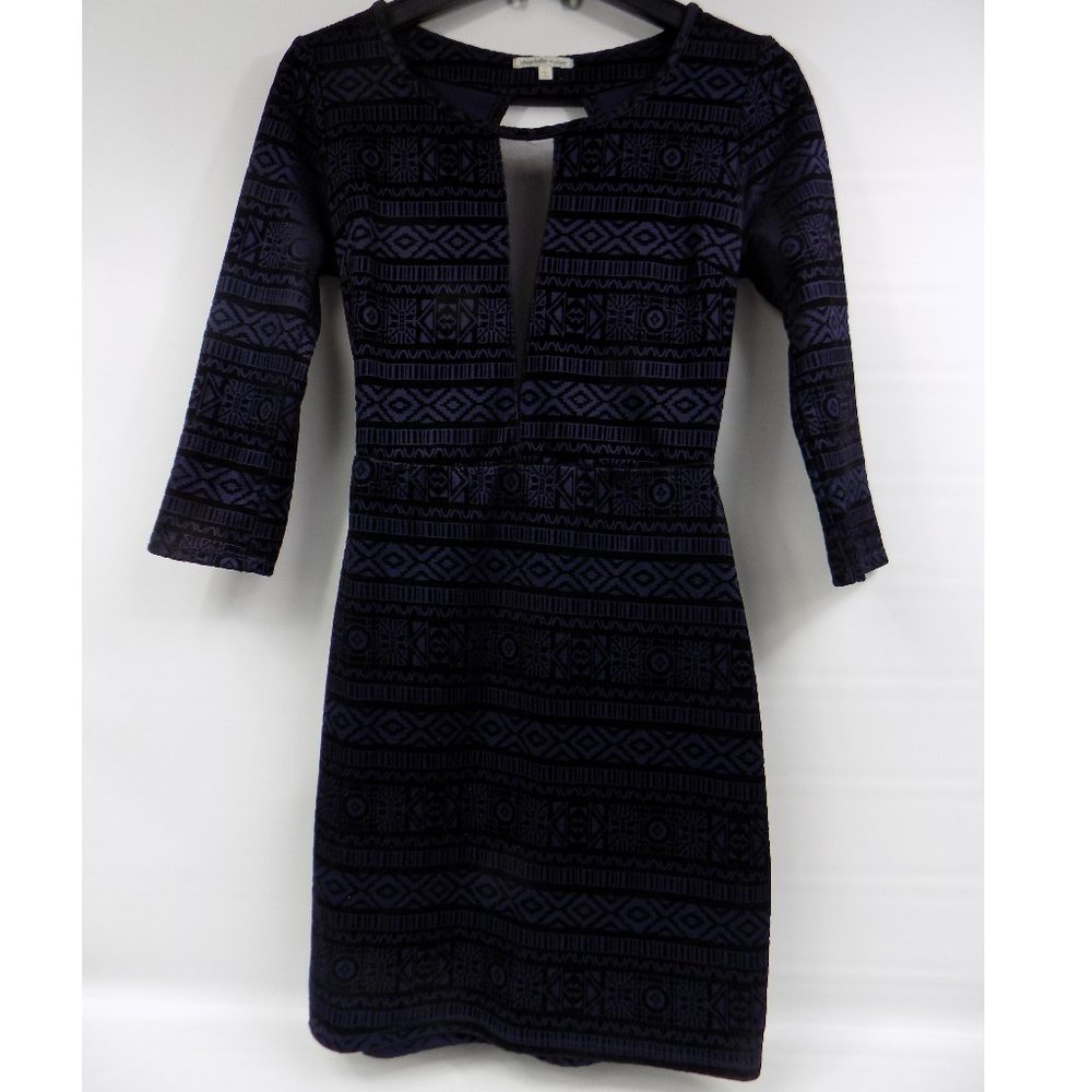 Charlotte Russe Mesh Panel V-Neck Open Back 3/4 Sleeve Dress Size Small